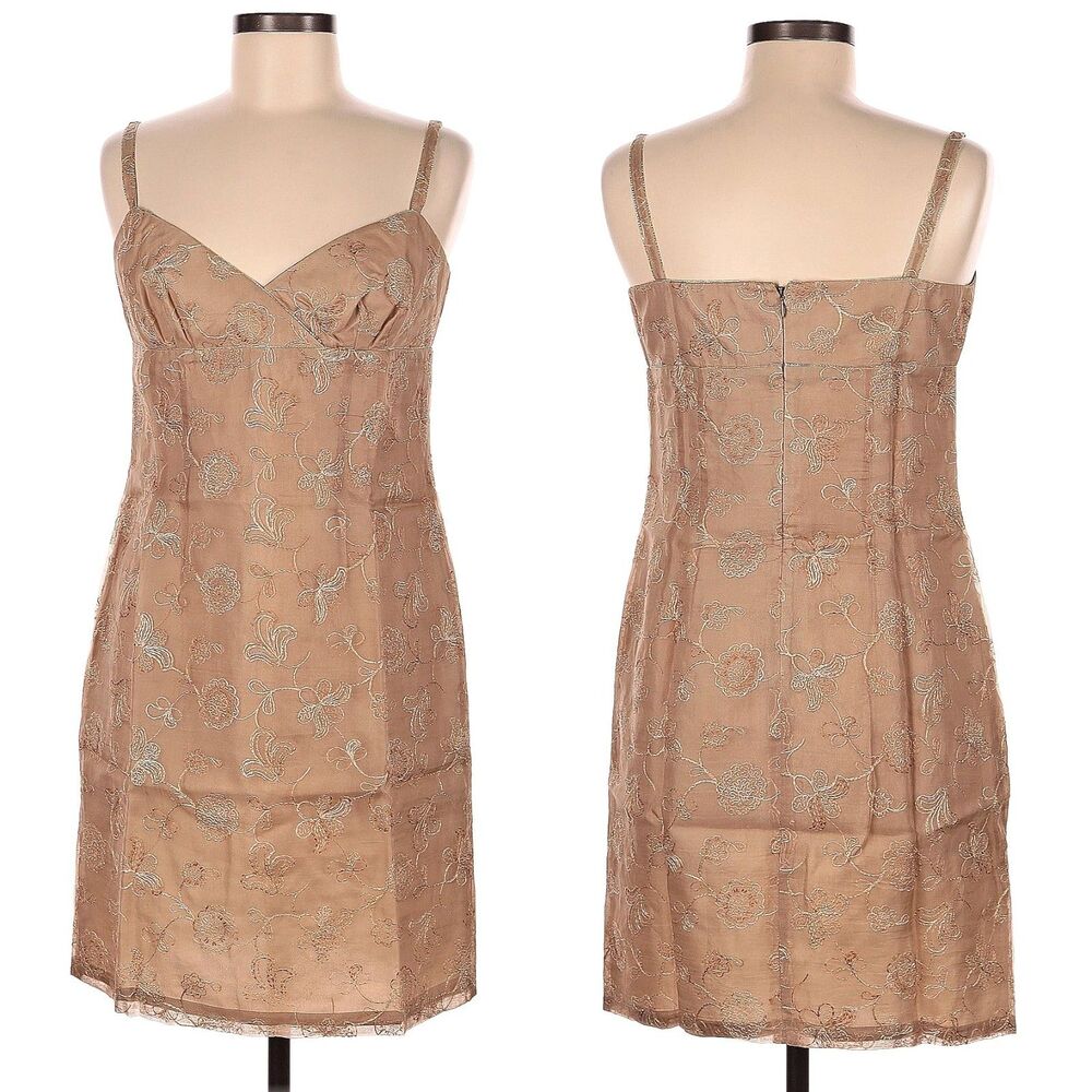 Vintage 90s Shelli Segal Silk Dress Mini Cream Floral Brocade Fairy Regency M